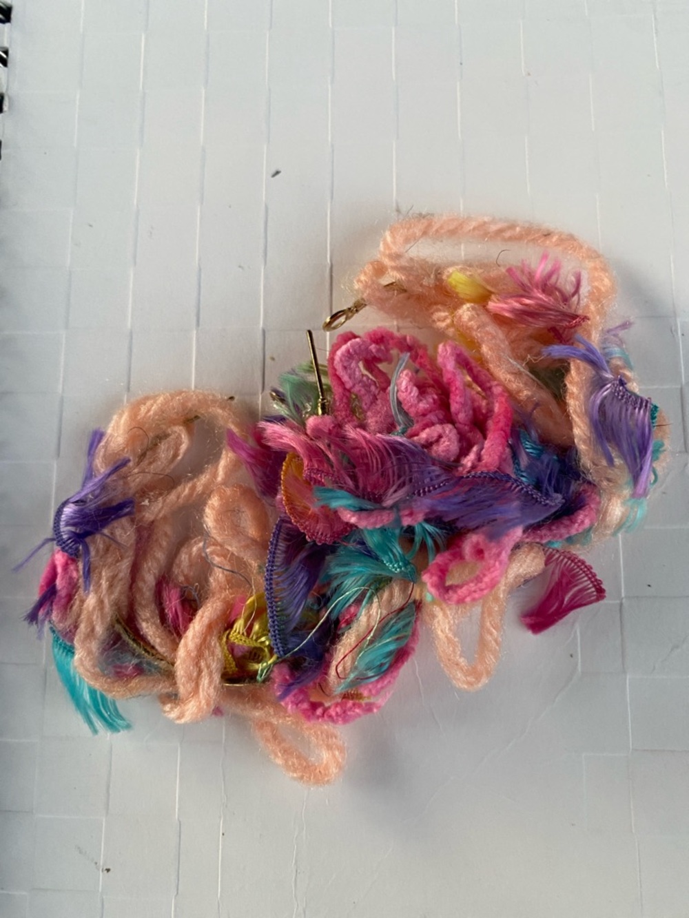 Handcrafted Multi-Color Yarn & Feather Statement Earrings